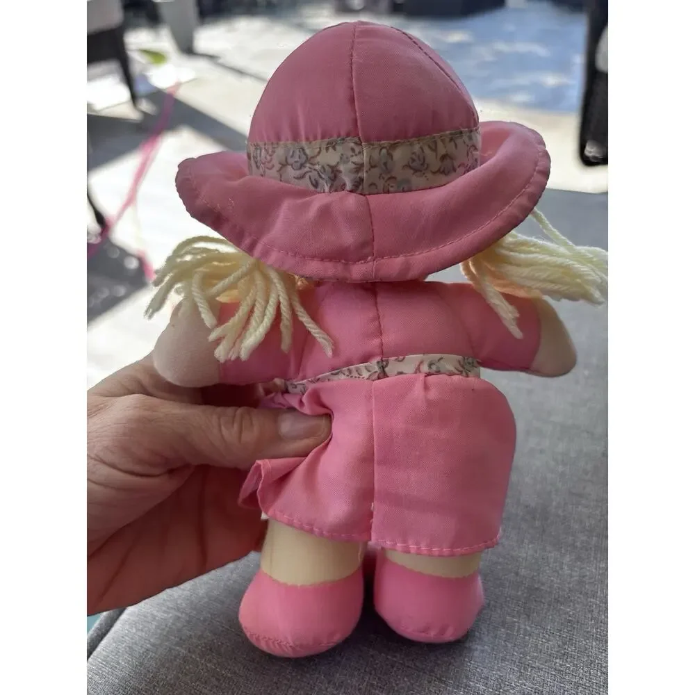 Vintage Sweetie Mine 90's Plush Rag Doll Pink Dress Apron Braided Hair 8